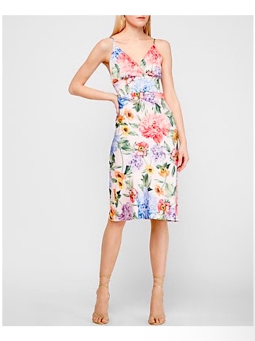 Express Floral Spaghetti Strap Midi Dress in Multi-Color